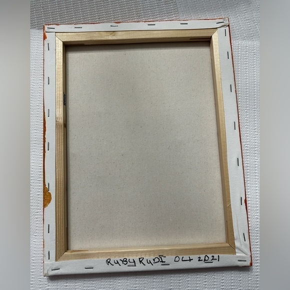 Original Art Painting Artwork Acrylic on Canvas Woman with bird Teal & Orange - Picture 3 of 9